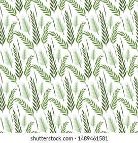 Grass plants seamless pattern. Sukkot green repeating, endless background. Vector illustration