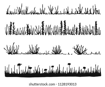 grass and plants vector. black insulated silhouette.