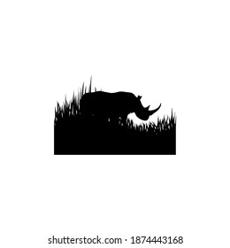 Grass and Rhino Silhouette  for Logo, Pictogram, Website, Art Illustration or Graphic Design Element. Vector Illustration