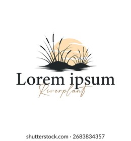 Grass river plant cattails logo, design with simple art concept, natural plant symbol, illustration, template, icon