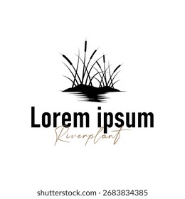 Logotipo de cattails de plantas fluviales de hierba, diseño con concepto de arte simple, símbolo de planta natural, ilustración, Plantilla, ícono