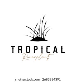 Logotipo de cattails de plantas fluviales de hierba, diseño con concepto de arte simple, símbolo de planta natural, ilustración, Plantilla, ícono