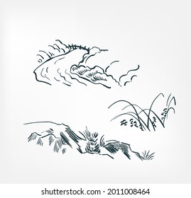 ilustración vectorial de la línea de tinta china de césped