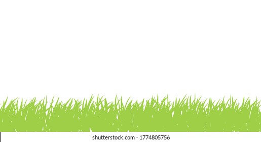 Borde sin fisuras de hierba. Pancarta horizontal de siluetas praderas verdes de primavera con hierba corta. Ilustración vectorial.