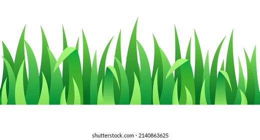 Grass seamless border. Seamless line green grass. Vector clipart isolated on white background.
