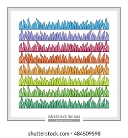 grass seamless borders. green, blue, purple, pink, orange abstract borders set.