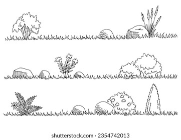 Grass set graphic black white isolated sketch illustration vector 