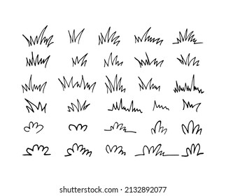 conjunto de césped dibujado a mano en forma de doodle