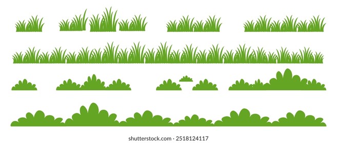 Grama. Conjunto de ilustrações de vetor Grass em estilo plano. Ilustração de grama isolada sobre fundo branco