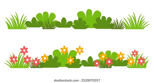 Grama. Conjunto de ilustrações de vetor Grass em estilo plano. Ilustração de grama isolada sobre fundo branco