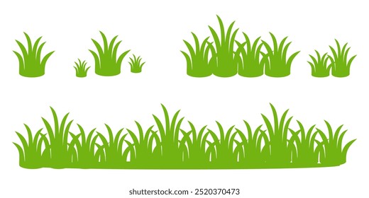 Grama. Conjunto de ilustrações de vetor Grass em estilo plano. Ilustração de grama isolada sobre fundo branco