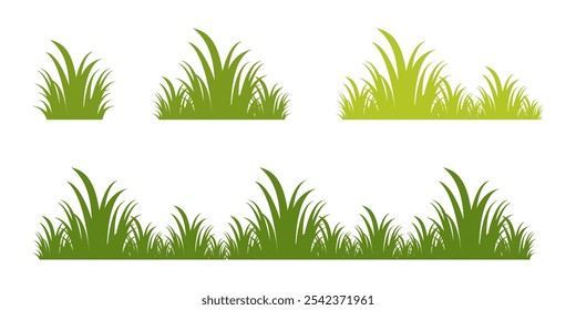 Grama. Conjunto de ilustrações de vetor Grass em estilo plano. Ilustração de grama isolada sobre fundo branco