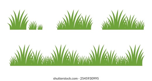 Grama. Conjunto de ilustrações de vetor Grass em estilo plano. Ilustração de grama isolada sobre fundo branco