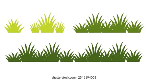 Grama. Conjunto de ilustrações de vetor Grass em estilo plano. Ilustração de grama isolada sobre fundo branco