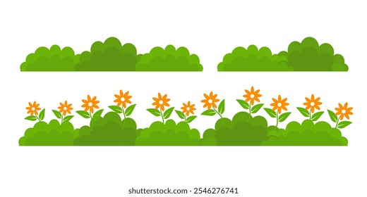 Grama. Conjunto de ilustrações de vetor Grass em estilo plano. Ilustração de grama isolada sobre fundo branco