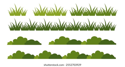 Grama. Conjunto de ilustrações de vetor Grass em estilo plano. Ilustração de grama isolada sobre fundo branco