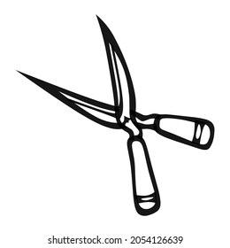 Grass Shears Of Farm Hand Drawn Illustration