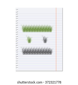 grass, shrubs. illustration on a sheet of paper from a notebook