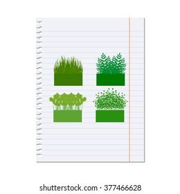 grass, shrubs. illustration on a sheet of paper from a notebook