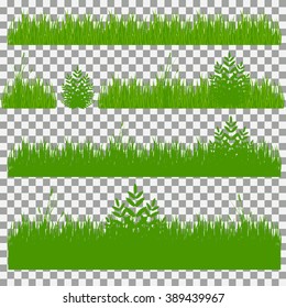 grass, shrubs. A set of various types of grass. Set of grass on a transparent background. Set of grass vector illustration. Green grass and bushes.