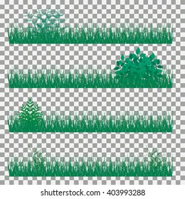 grass, shrubs. A set of various types of grass. Set of grass on a transparent background. Set of grass vector illustration. Green grass and bushes.