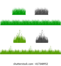 grass, shrubs. A set of various types of grass. Set of grass on a white background. Set of grass vector illustration. Green grass and bushes.
