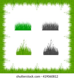grass, shrubs. A set of various types of grass. Set of grass on a white background. Set of grass vector illustration. Green grass and bushes.