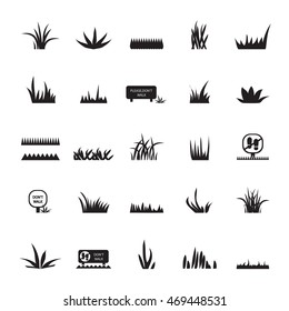 Grass And Signs Icons Set - Isolated On White Background. Vector Illustration, Graphic Design. For Web, Websites, Print