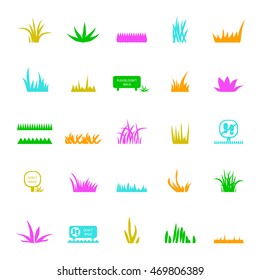 Grass And Signs Icons Set - Isolated On White Background. Vector Illustration, Graphic Design. For Web, Websites, Print 