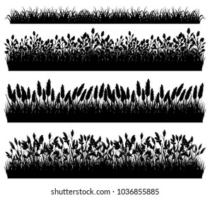 Grass silhouette borders set isolated on white background vector