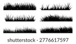 Grass silhouette collection in black. Set of lawn, meadow, plant, field, nature, ground and grass border elements