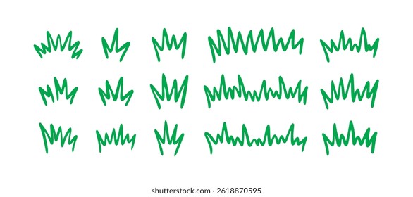 Grass silhouette Hand drawn doodle set. Lawn bush of green line grass in sketch drawing style. . Vector illustration