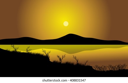 Grass Silhouette Lake Mountain Backgrounds Stock Vector (Royalty Free ...