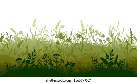 Grass silhouette  Marsh   swamp plains and weed   plants  cartoon wavy meadow  Vector grassland landscape field and growing herbs for green lawn label organic clean pasture