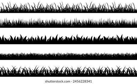 Grass silhouette seamless pattern set, park, field lawn, meadow, horizontal nature lush landscape background