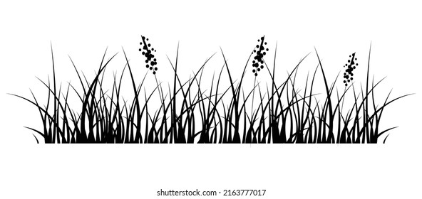 Grass silhouette in set on white background. Vector Image