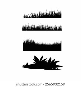 grass silhouette set popular items white background vector illustration