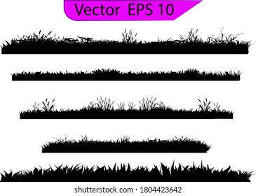 Grass silhouette. Turf coating banners for edging and overlays.  Cereal sprouts. Springtime growth greenery. Set of Backgrounds Of black Grass, Isolated On transparent Background