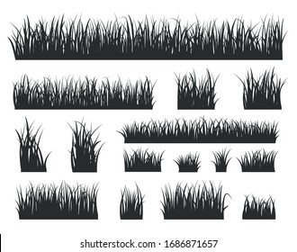 Grass silhouettes. Black tufts forest lawns. Isolated natural herbal field border. Spring summer seasonal garden herb vector illustration