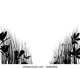 Grass silhouettes ornate on the white background