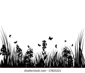 Grass silhouettes ornate on the white background