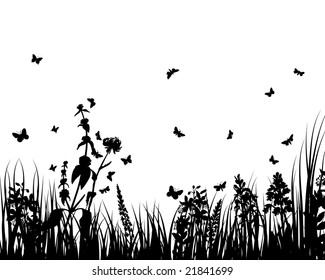 Grass silhouettes ornate on the white background