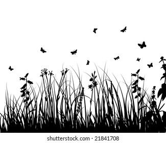 Grass silhouettes ornate on the white background
