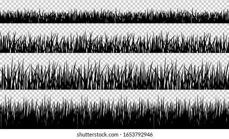 Grass silhouettes seamless pattern. Black forest meadow, isolated planting vector borders set