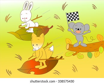 Grass skiing of the autumn animal