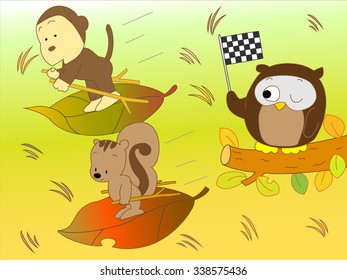 Grass skiing of the autumn animal