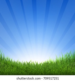 Grass And Sky Gradient Mesh, Vector Illustration