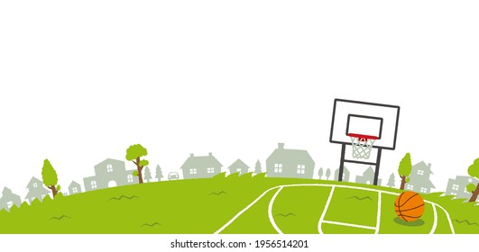 Grass square  ( basketball court ) vector banner illustration | landscape type