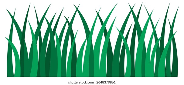 Grama. Hastes inclinados em direções diferentes. ervas daninhas verdes altas. Ilustração vetorial. Fundo branco isolado. Estilo plano. Vegetação vigorosa. Ideia de design da Web.