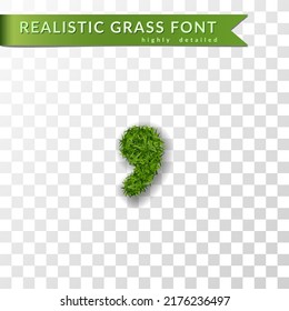 Grass symbol coma, apostrophe text, alphabet 3D design. Green font isolated white transparent background. Symbol eco nature, environment, save the planet. Detailed lush meadow. Vector illustration